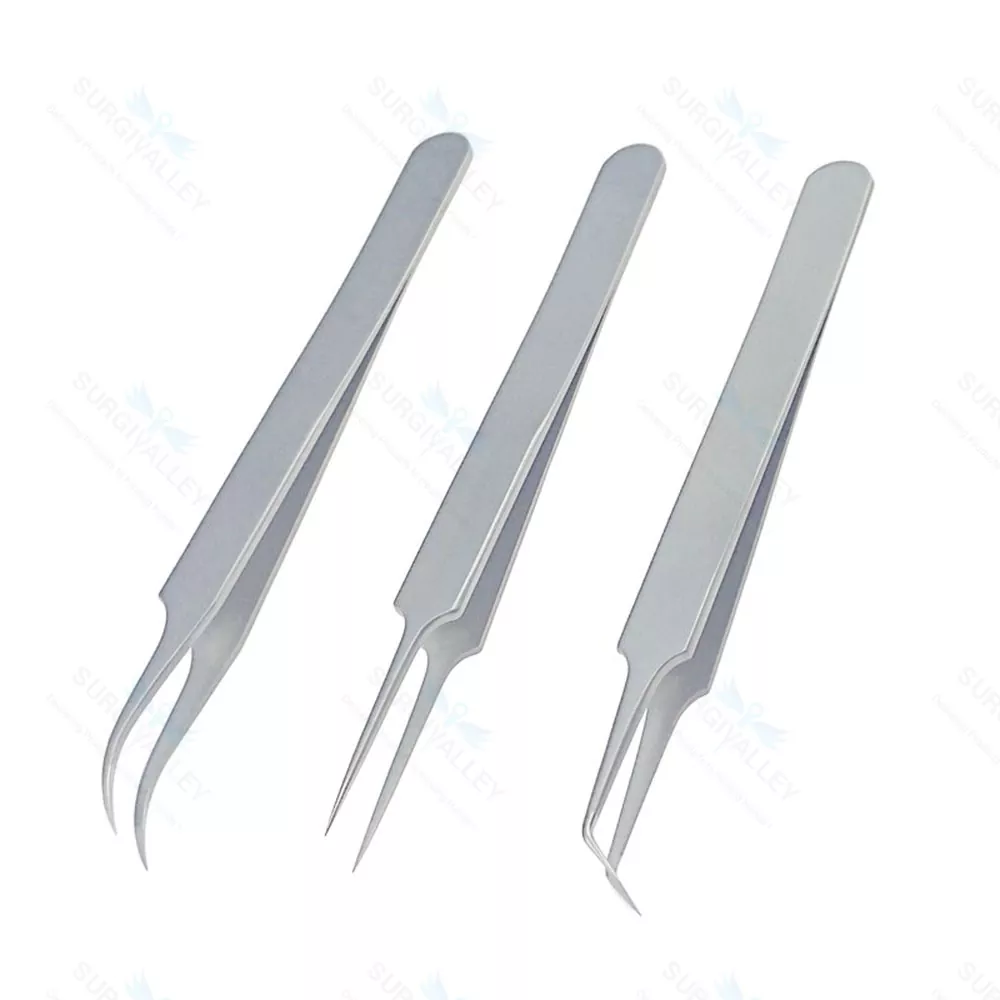 Set OF 3 Hair Transplant Forceps Angled,Straight And Round Fine Points