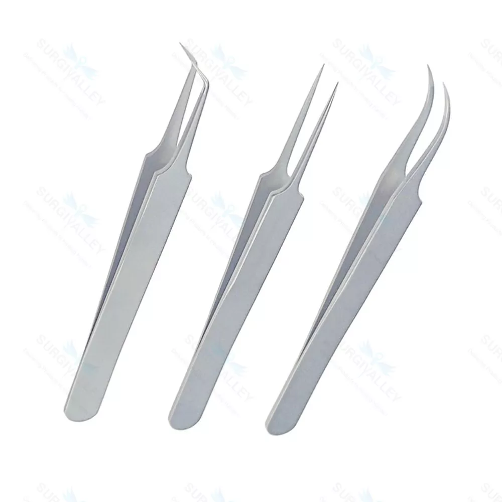 Set OF 3 Hair Transplant Forceps Angled,Straight And Round Fine Points