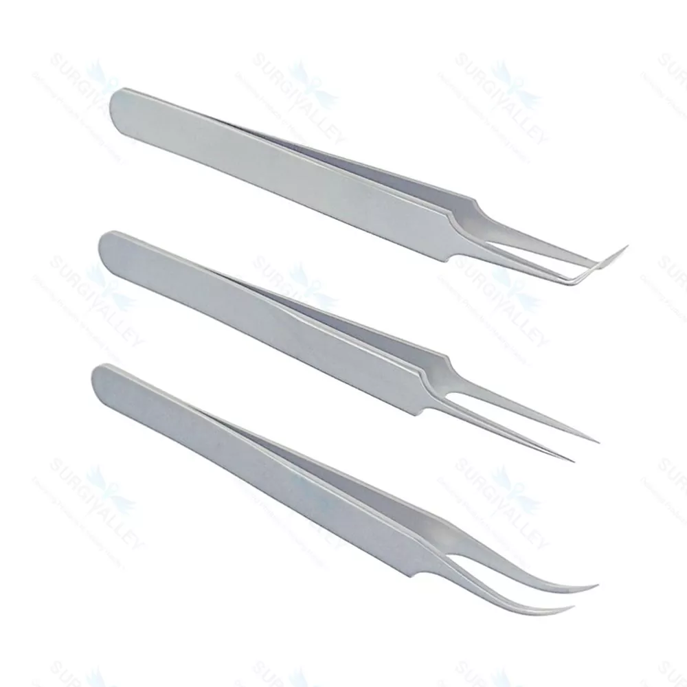 Set OF 3 Hair Transplant Forceps Angled,Straight And Round Fine Points