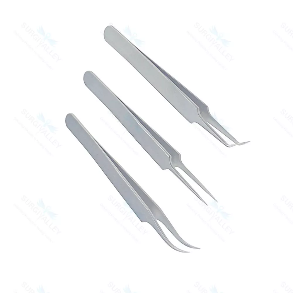 Set OF 3 Hair Transplant Forceps Angled,Straight And Round Fine Points