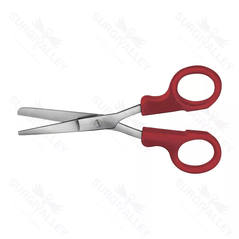 Nurses Bandage And Cloth Scissors Straight 145 mm Blunt Blunt Plastic Handles Red Non Sterile Reusable