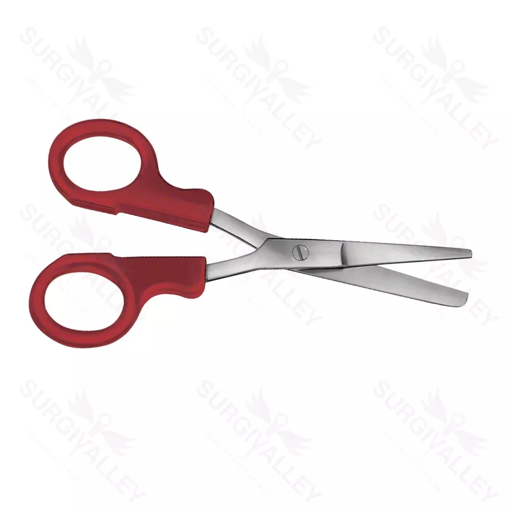 Nurses Bandage And Cloth Scissors Straight 145 mm Blunt Blunt Plastic Handles Red Non Sterile Reusable