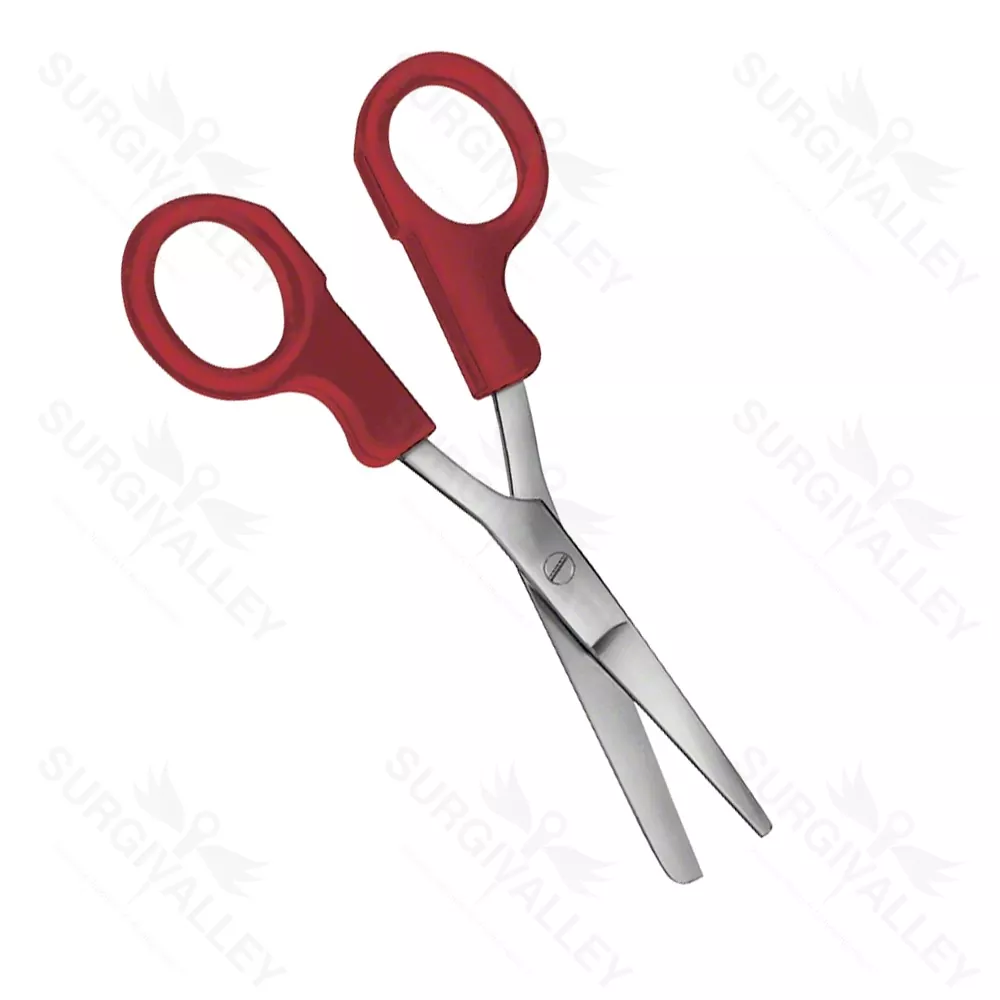 Nurses Bandage And Cloth Scissors Straight 145 mm Blunt Blunt Plastic Handles Red Non Sterile Reusable