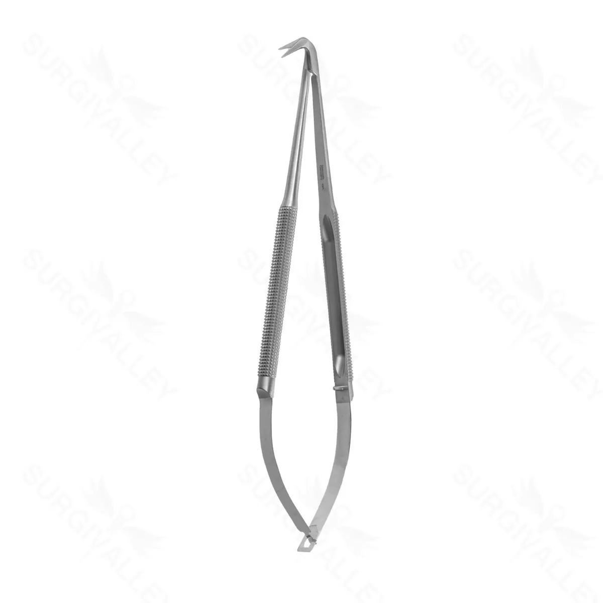 Vasc and Art Scissors, V-Neck, Angled, 125°, Micro Fine Blades, Round Handle, 6-3/4″ OL, 10mm Blades